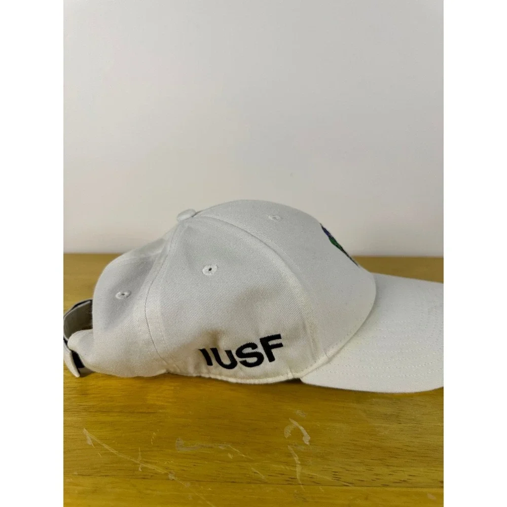 Adidas Hat Unisex One Size White Embroidered Wheel Checker USF Adjustable Strap